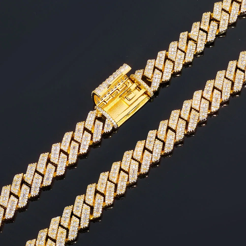 ESKEEM New Arrived Iced Out Rectangle Diamond Cuban Necklace Mix Prong Setting CZ Cuban Link Chain Hip Hop Jewelry