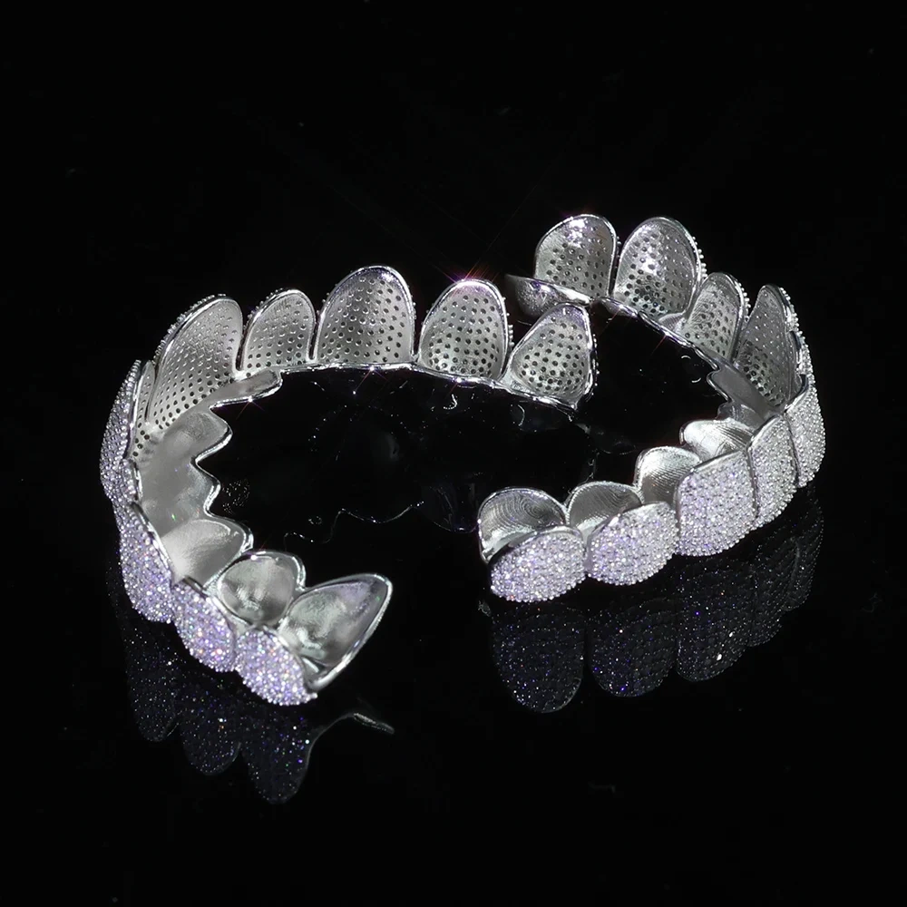 Body Jewelry Deep Perm Cut Grillz Custom VVS Moissanite Hip Hop Honeycomb Grillz 12/16/20 teeth Diamond Ice Out Grillz