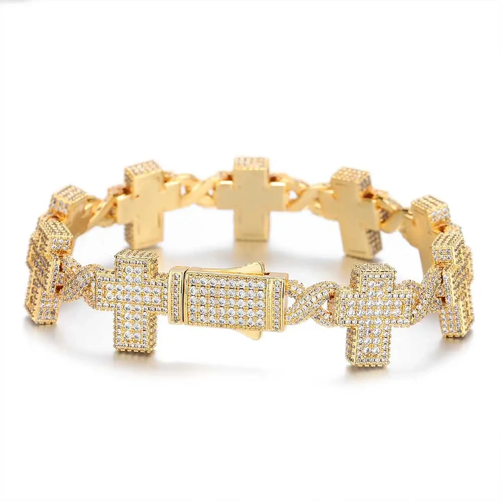 Hip Hop Infinite Cross Shape Necklace Jewelry Iced Out Diamond Religious Cross Clavicle 18k Gold Plated Chain Men Women