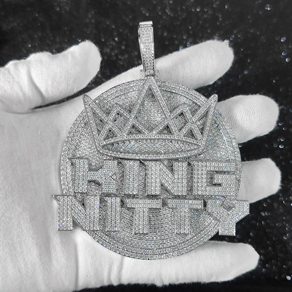 Hip Hop Iced Out Cz Big Letter Round Charm Bling Cubic Zircon Paved Pendant Necklace Women Men Jewelry With Rope Cuban Chain