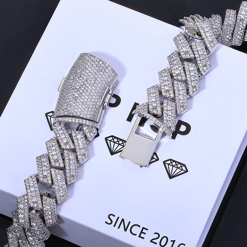 ESKEEM Hip Hop Fashion Jewelry 20mm Cubic Zirconia Cuban Chain Men 3 Rows Iced Out High Quality for Women Necklace