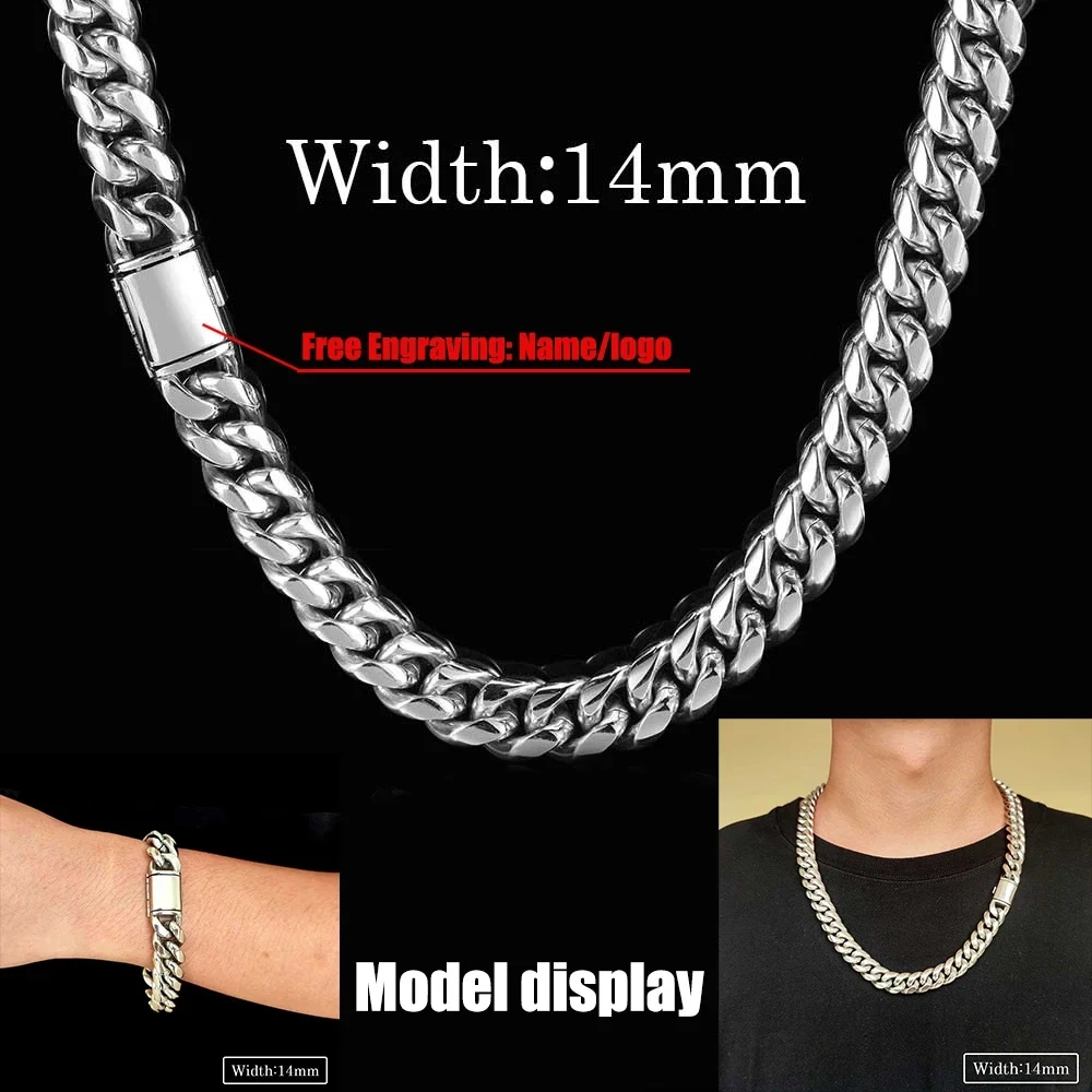 8/10/12/14MM Hip Hop Free Customizable Logo Homme Stainless Steel Jewelry Miami Cuban Chain Necklace For Men Drop Shipping