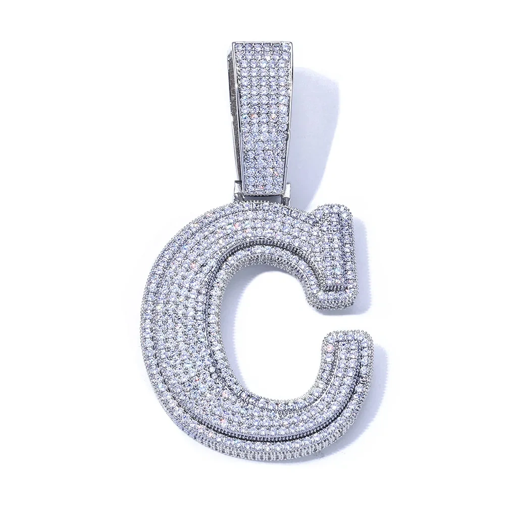 Hip Hop Jewelry Custom Name Pendant Capital 18K Gold Plated Full Iced Out Letter Pendant Necklace For Women Man