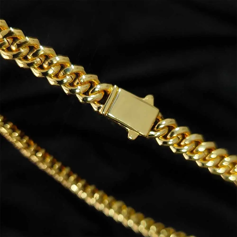 NUOYA Custom Logo Clasp 8mm Diamond Cuban Chain Necklace 18K Gold Plated Prong Cuban Link Chain Hip Hop Fashion Jewelry
