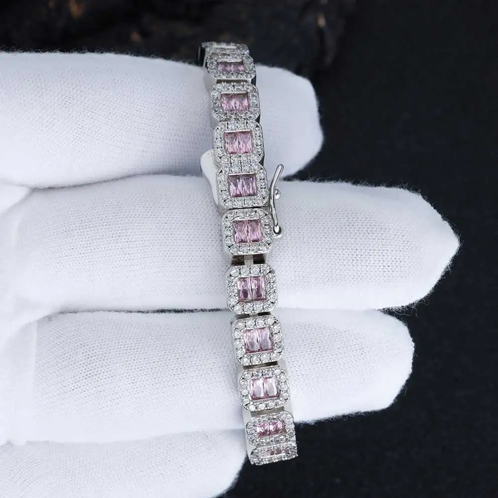 Hip Hop 8mm Square Diamond Brass Baguette Tennis Bracelet 18K Gold Plated Iced Out CZ Tennis Chain Jewelry For Men