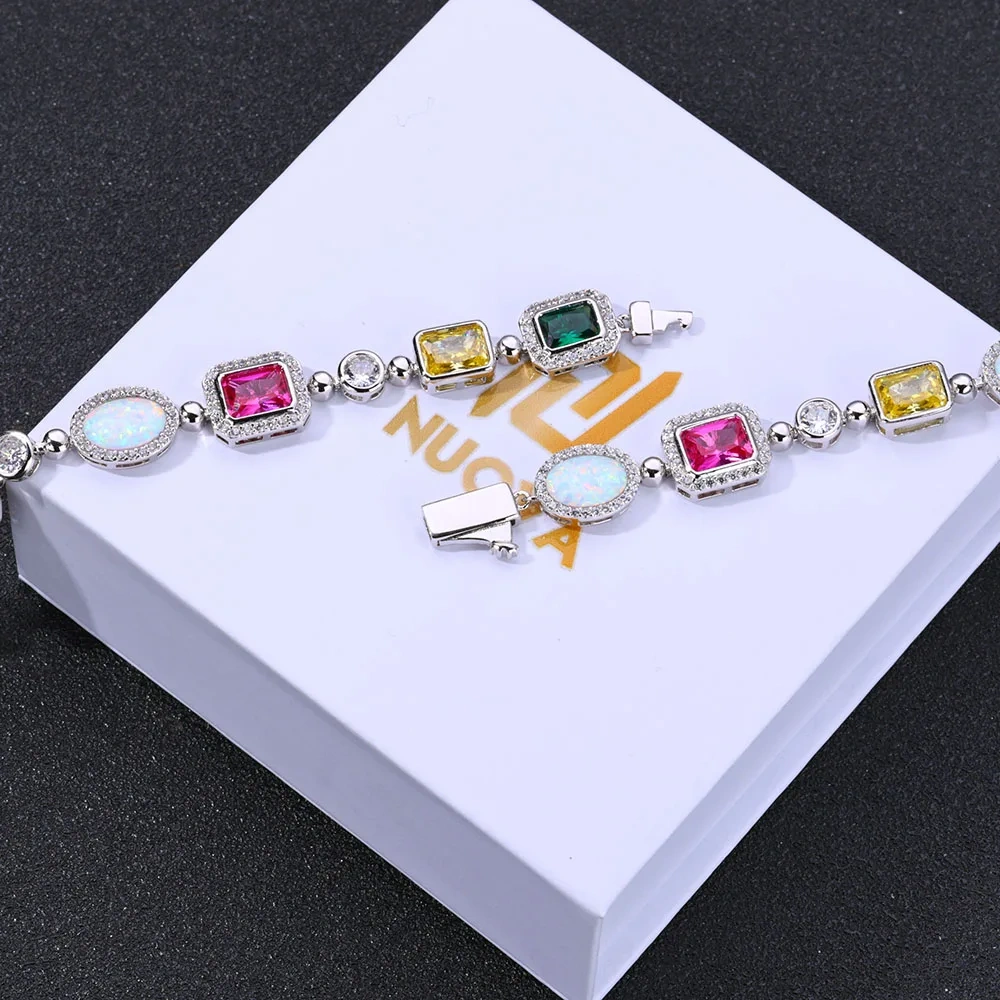 Multi Color Gemstone Beaded Necklace Rainbow Motley Tennis Choker Women Jewelry Iced Zirconia Opal Colorful Gem Stone Men Chain