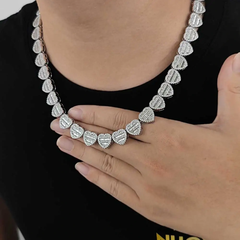 12mm High Quality VVS1 Moissanite Clustered Tennis Chain 925 Sterling Silver Heart Shape Diamond Tennis Chain For Women