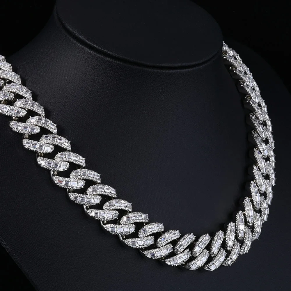 ESKEEM Hip Hop Jewelry 18mm Brass AAAAA CZ Diamond Necklace Luxury 3Row Iced Out Heavy Cuban Link Chain for Men