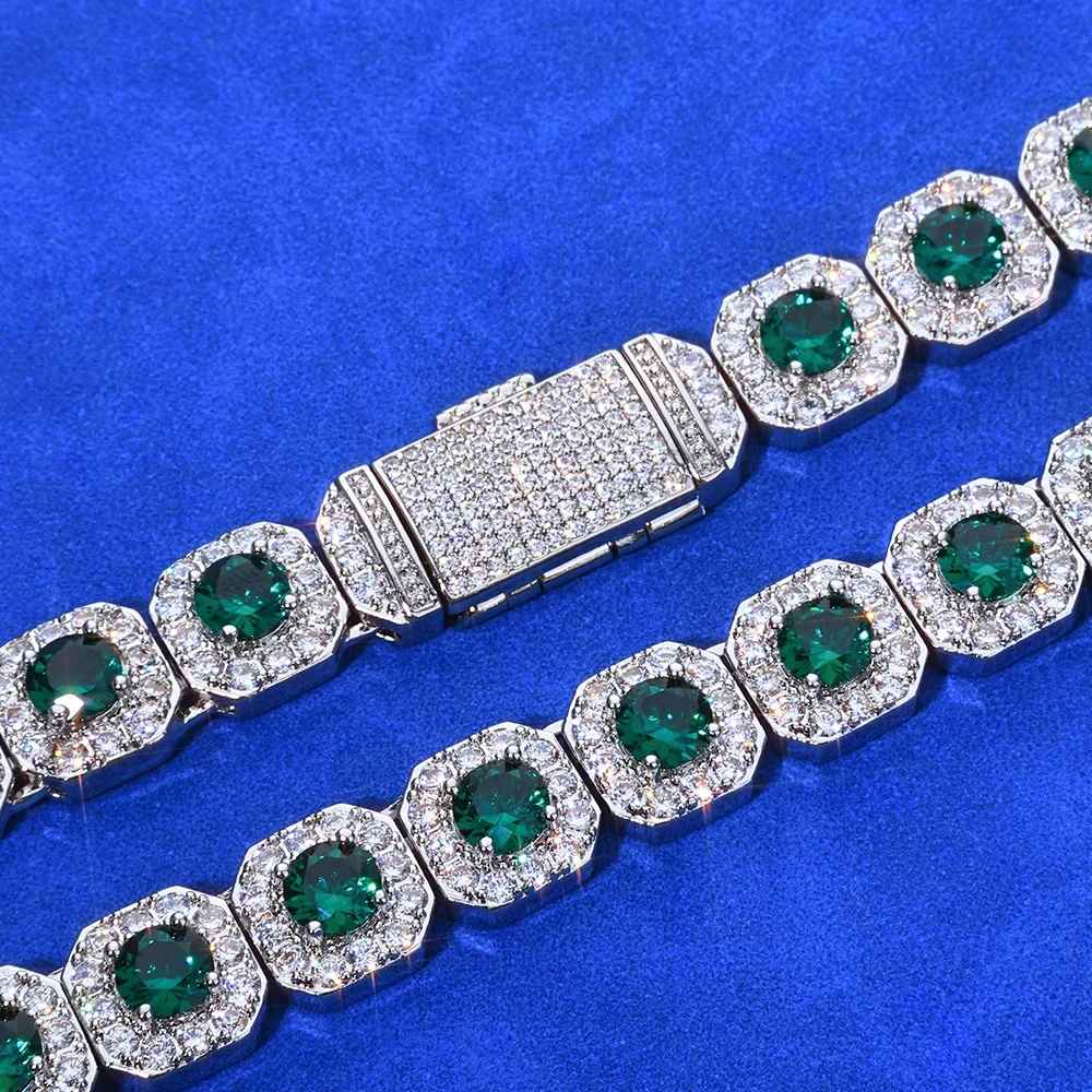 ESKEEM New Iced Emerald Cluster Tennis Chain Necklace 12mm Fashion High Quality Women Choker Hip Hop Jewelry Gift
