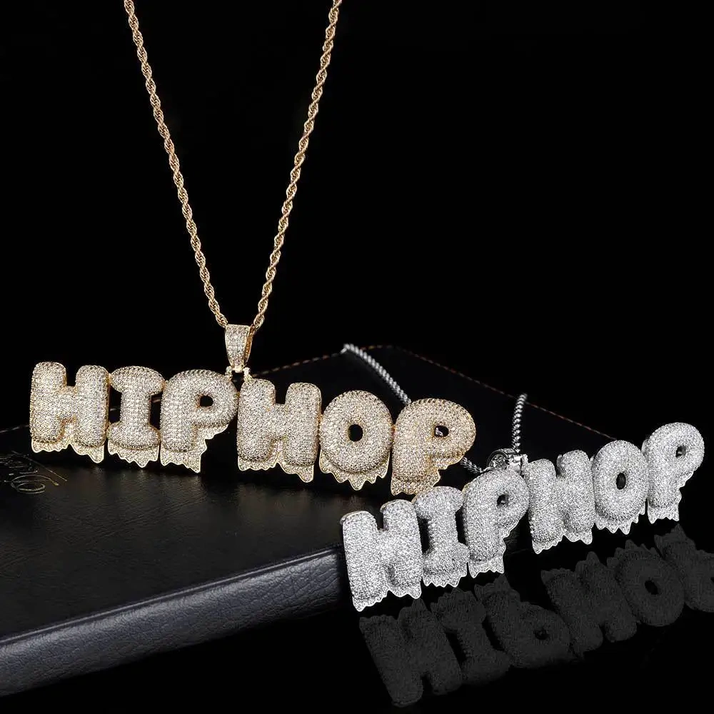 Hip Hop Rapper Rock Fashion Jewelry Full Pave Diamond Iced Out Custom Name Letter Pendant Necklace For Women