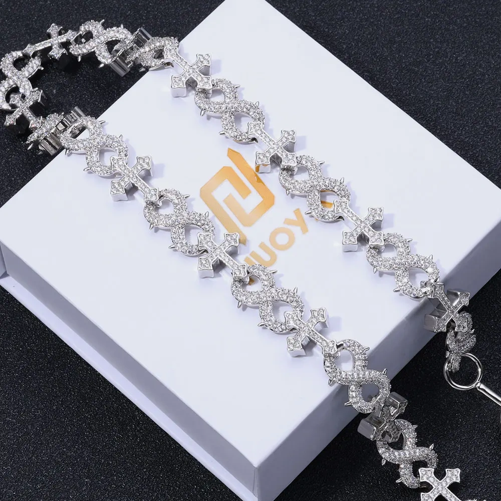 Big Clasp Shiny Diamond Cross Infinity Necklace Micro Pave Zircon Link Chain Design Necklace for Men Women Hip Hop Jewelry