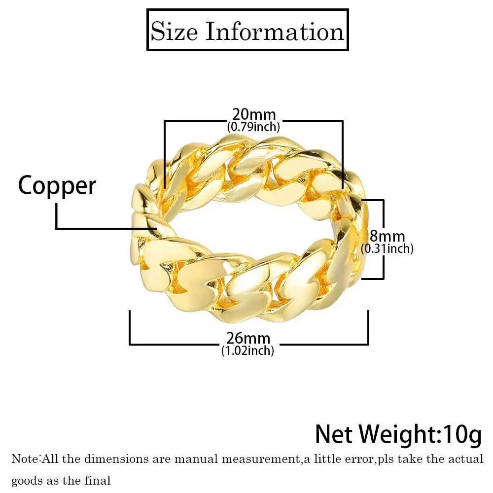 Hip Hop Rapper 8mm Luxury High Quality Plated Cuban Ring For Women Fashion Jewelry Drop Shipping