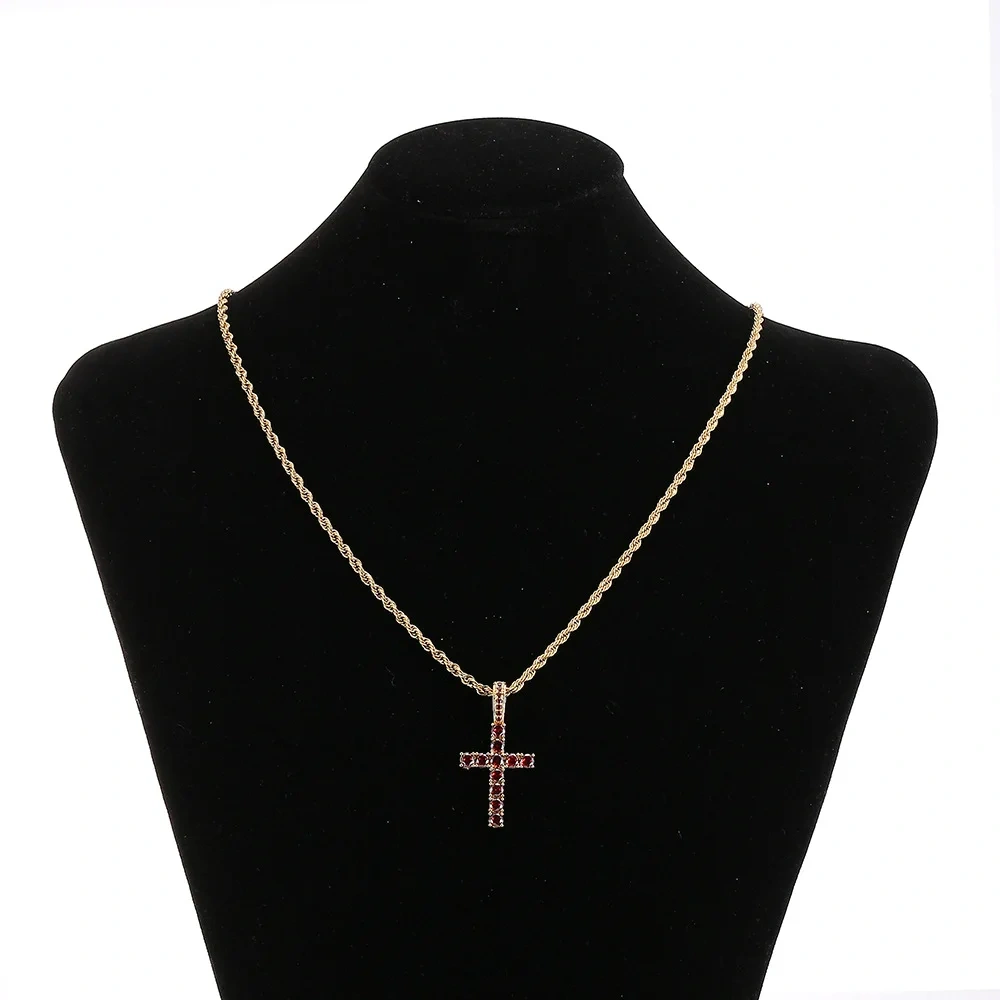 ESKEEM 18K Gold Silver Iced Out Diamond Cross Pendant Red Color Zircon Hip Hop Fine Cross Pendants for Men & Women