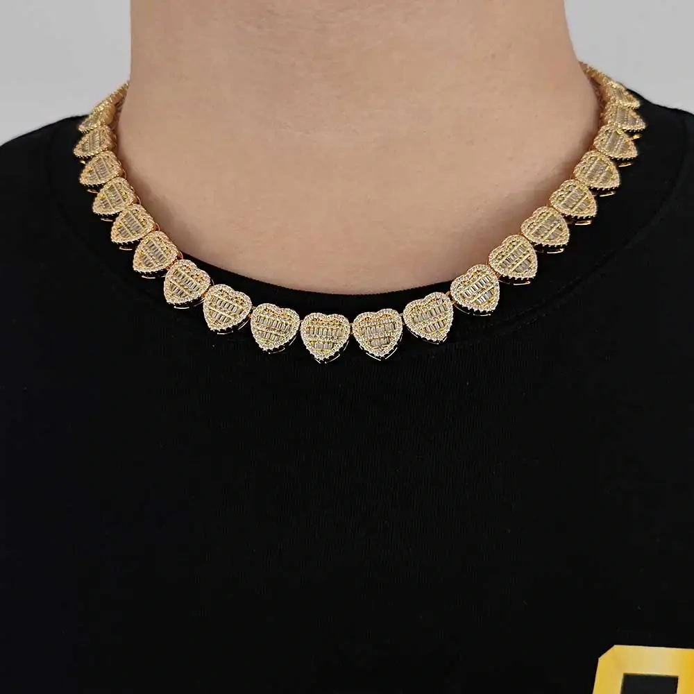 ESKEEM Hip Hop Jewelry Heart Link Chain Trendy Brass Cubic Zirconia For Women Bling Iced Out Two Tone Necklace