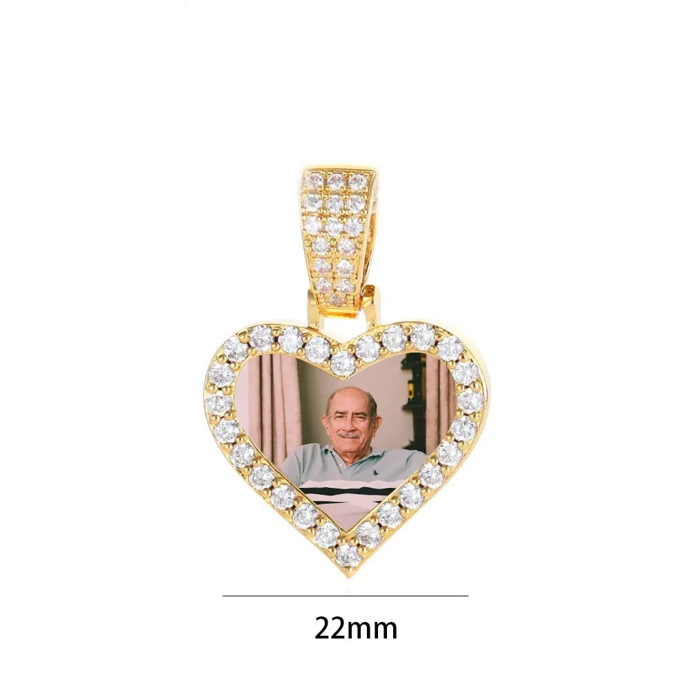 Hip Hop Custom Mini Heart Photo Pendant Unisex DIY Picture Frame Memory Necklace with Zircon for Weddings Parties Gifts