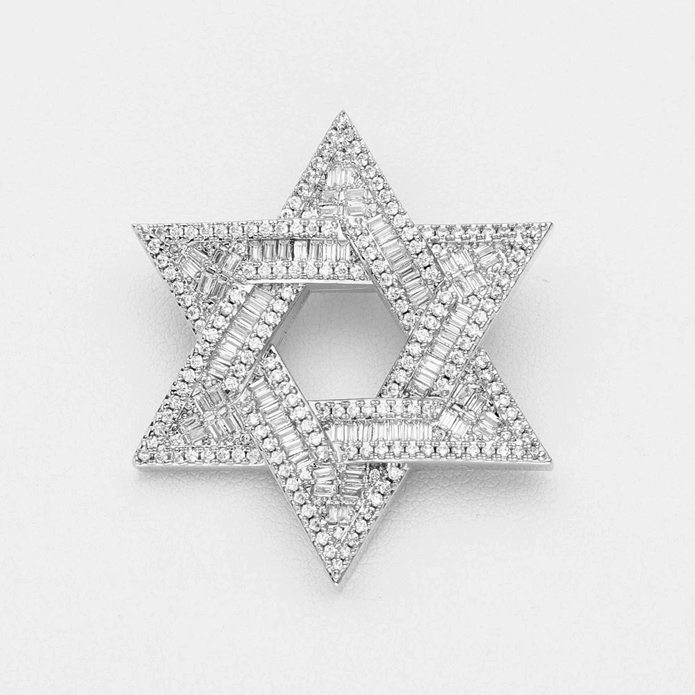 Hot Sale Hip Hop Iced Out Shiny Hexagram Pendant T Shape Zircon Stars Pendant for Men Women Street Style Jewelry