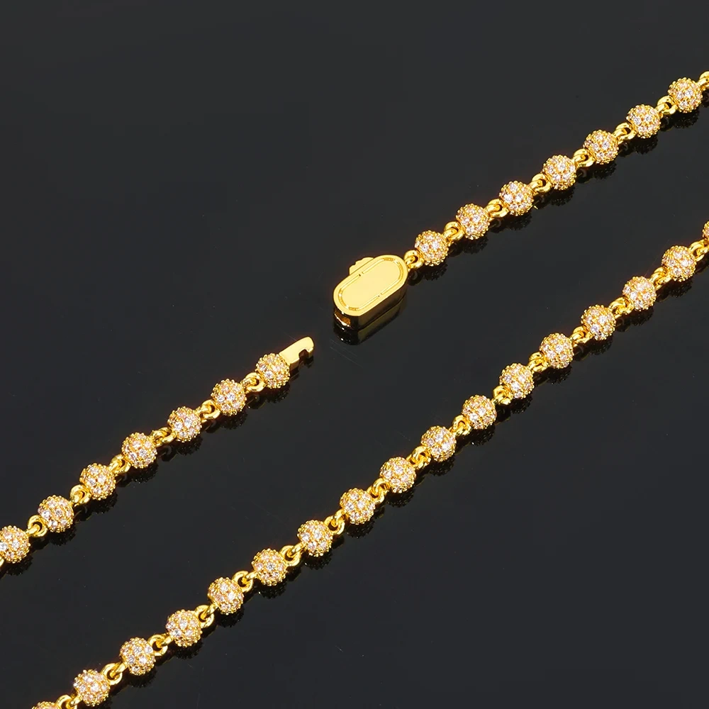 ESKEEM Luxury 18K Gold 4MM Bead Chain Bracelet with Full Diamond Round Bead Iced Out Bangles for Men Women Fine Jewelry