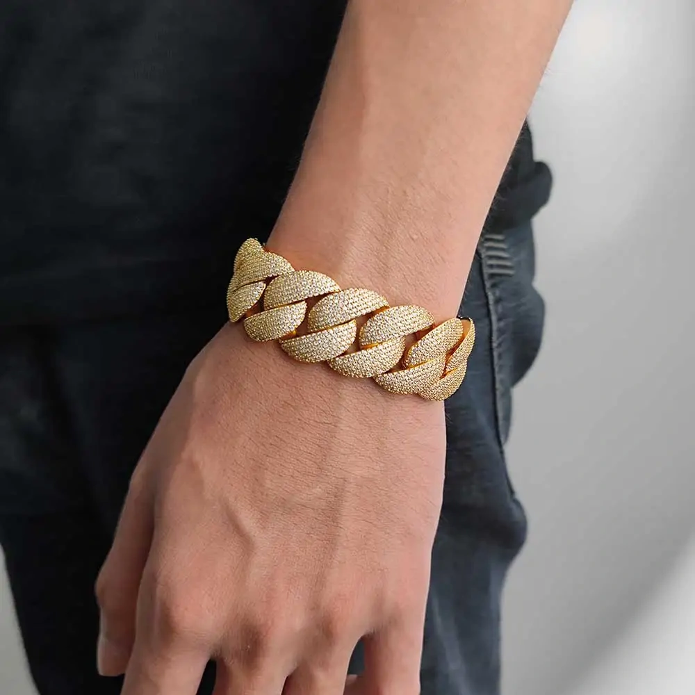 Hip Hop Rock Exaggerated 22mm Chunky Cuban Link Men Choker Jewelry Iced Out Full Cuban Link Chain Bracelet For Men