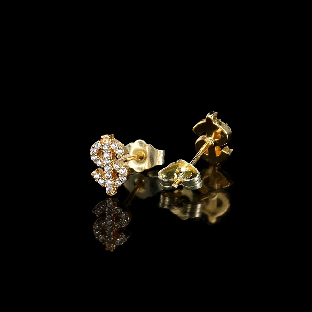 2024 Hip Hop Jewelry Iced Out 3A Zircon Dollar Sign High Quality Stud Modern Earrings Set For Women Drop Shipping