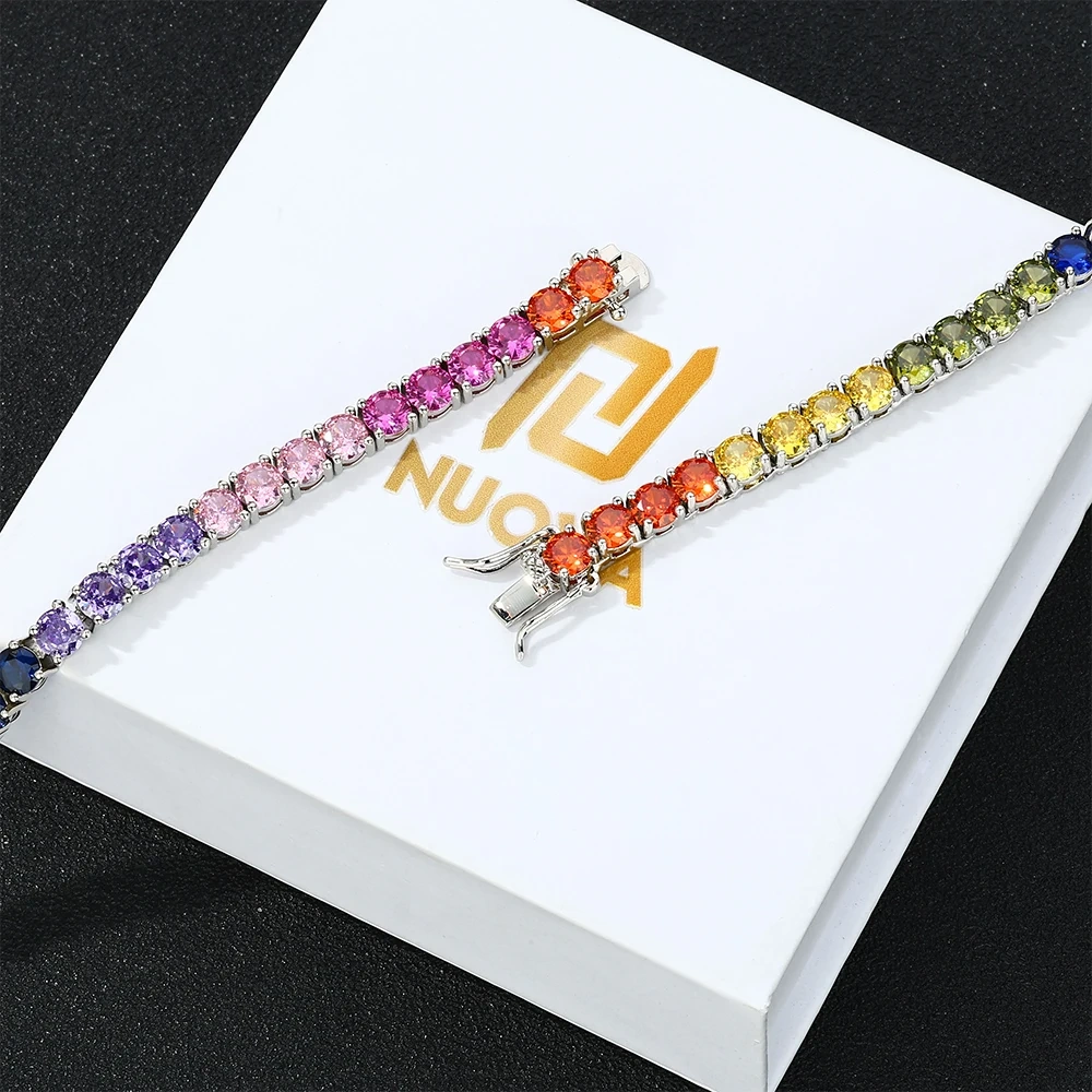 New 5mm Iced Out Bling Rainbow Colorful Cubic Zirconia CZ Tennis Chain Women Men Charm Choker Necklace Jewelry Gift