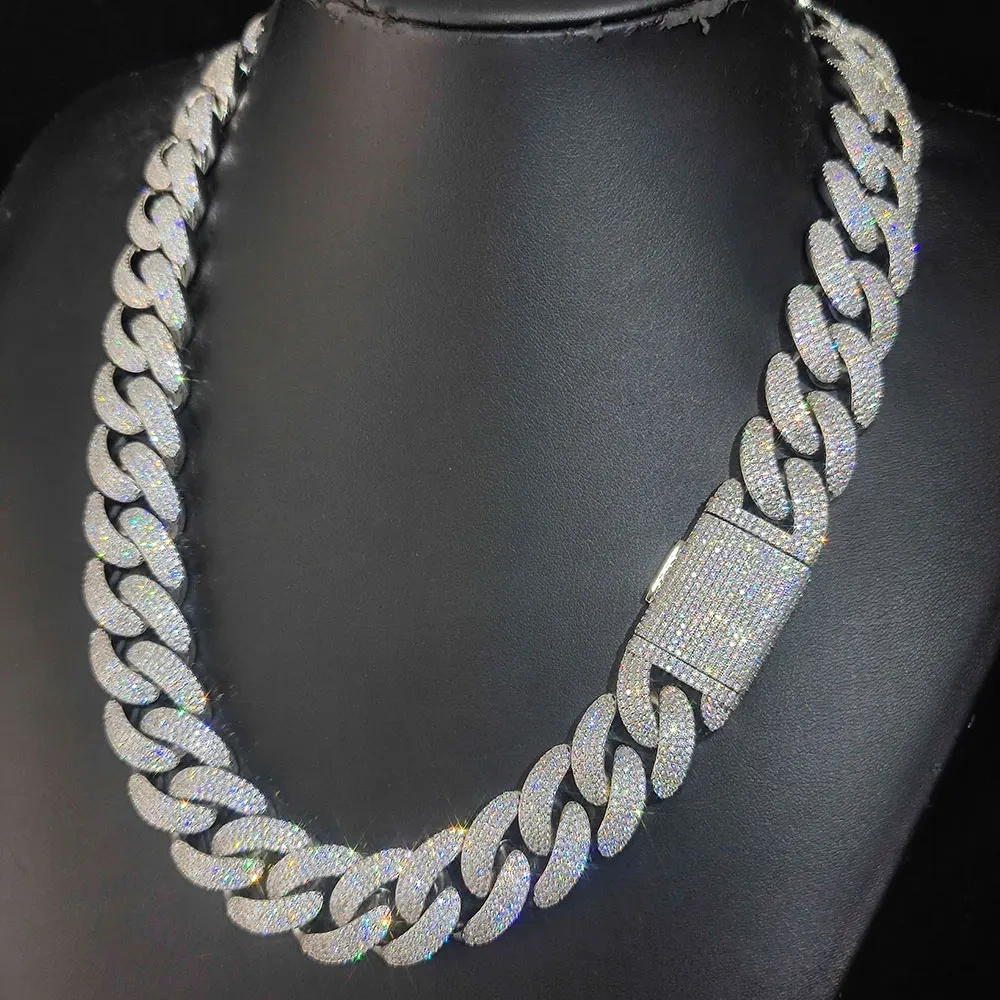 Hip Hop New Cuban 20mm 925Sterling Silver 4 Rows Link Chain VVS Moissanite Diamond Iced Out Cuban Necklace For Men Jewelry Gift
