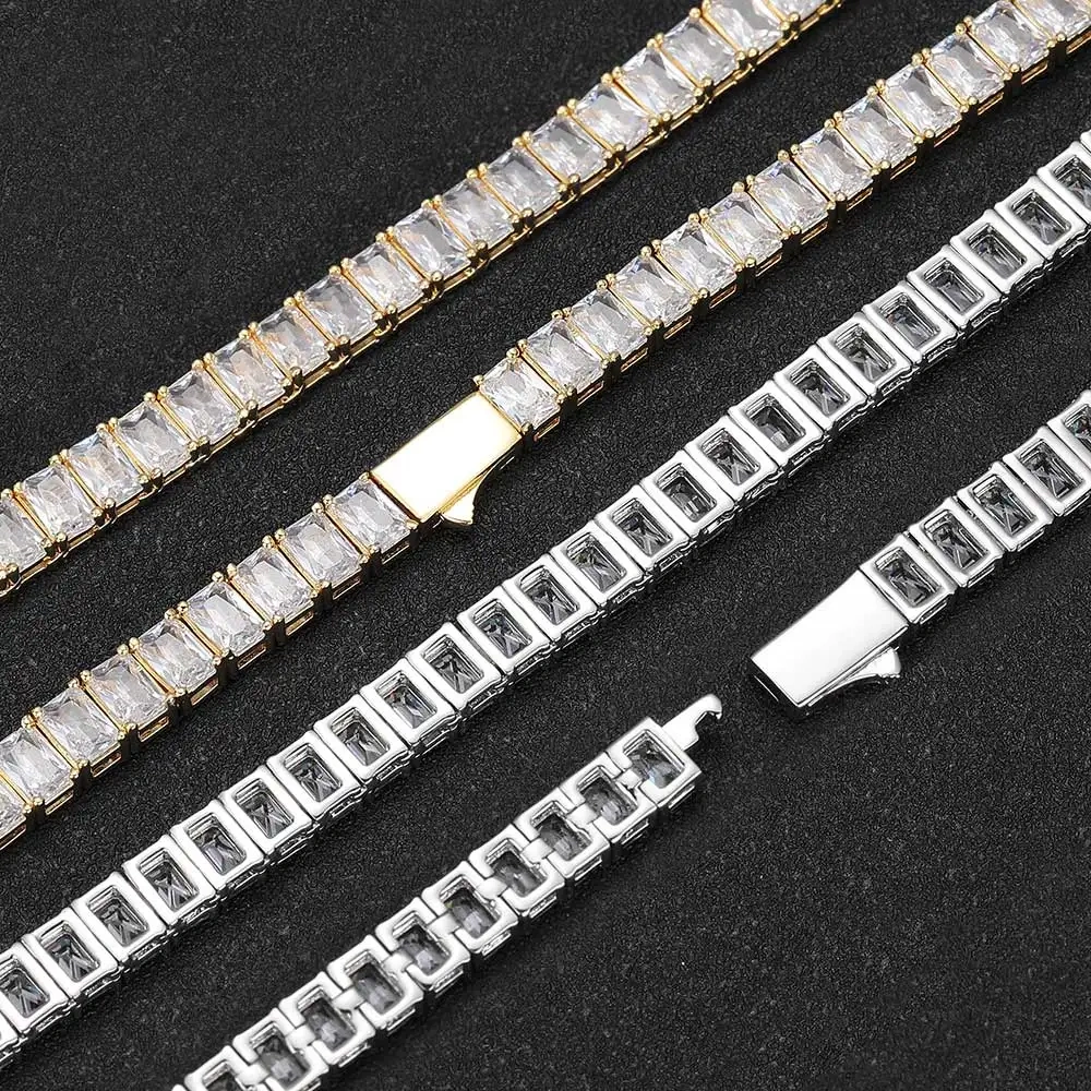 New Arrival 6mm 1 Rows Hip Hop Jewelry Bling Rectangle CZ Cubic Zirconia Iced Out Tennis Bracelet Drop Shipping For Women