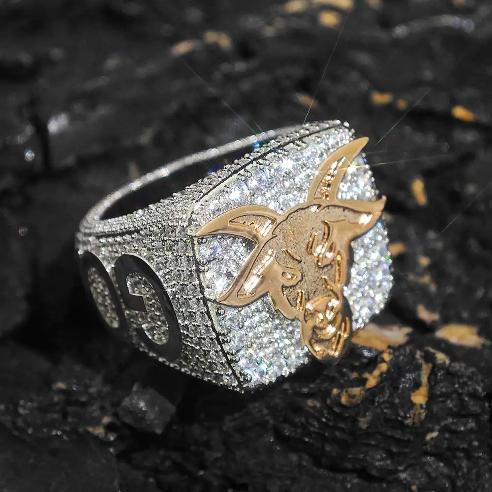 Factory Custom Full Diamond Men's Charm Hip Hop Ring Iced Out Cz Stone Custom Name Logo Rings Jewelry For Women Men ﻿