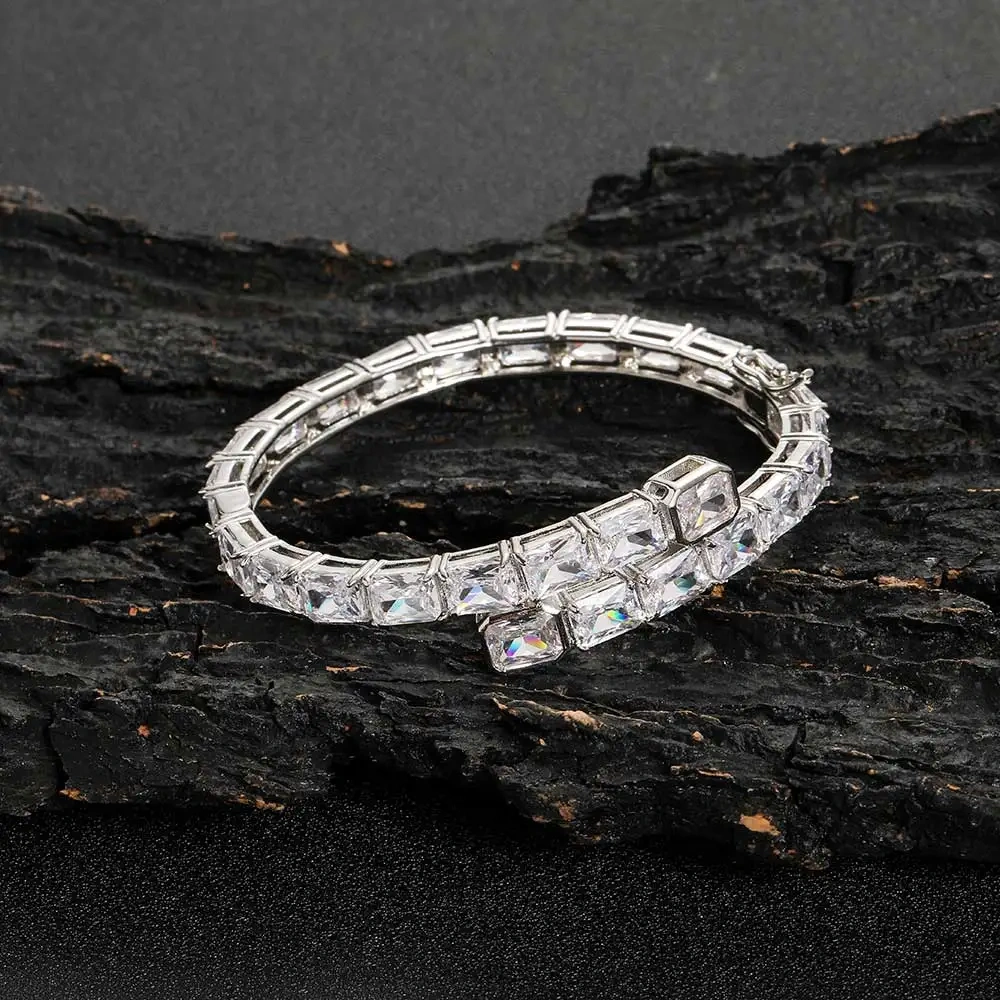 EESKEEM Rectangle Zircon Diamond Bracelet for Unisex Luxury Iced out Crystal Bangle for Women Hip Hop Jewelry