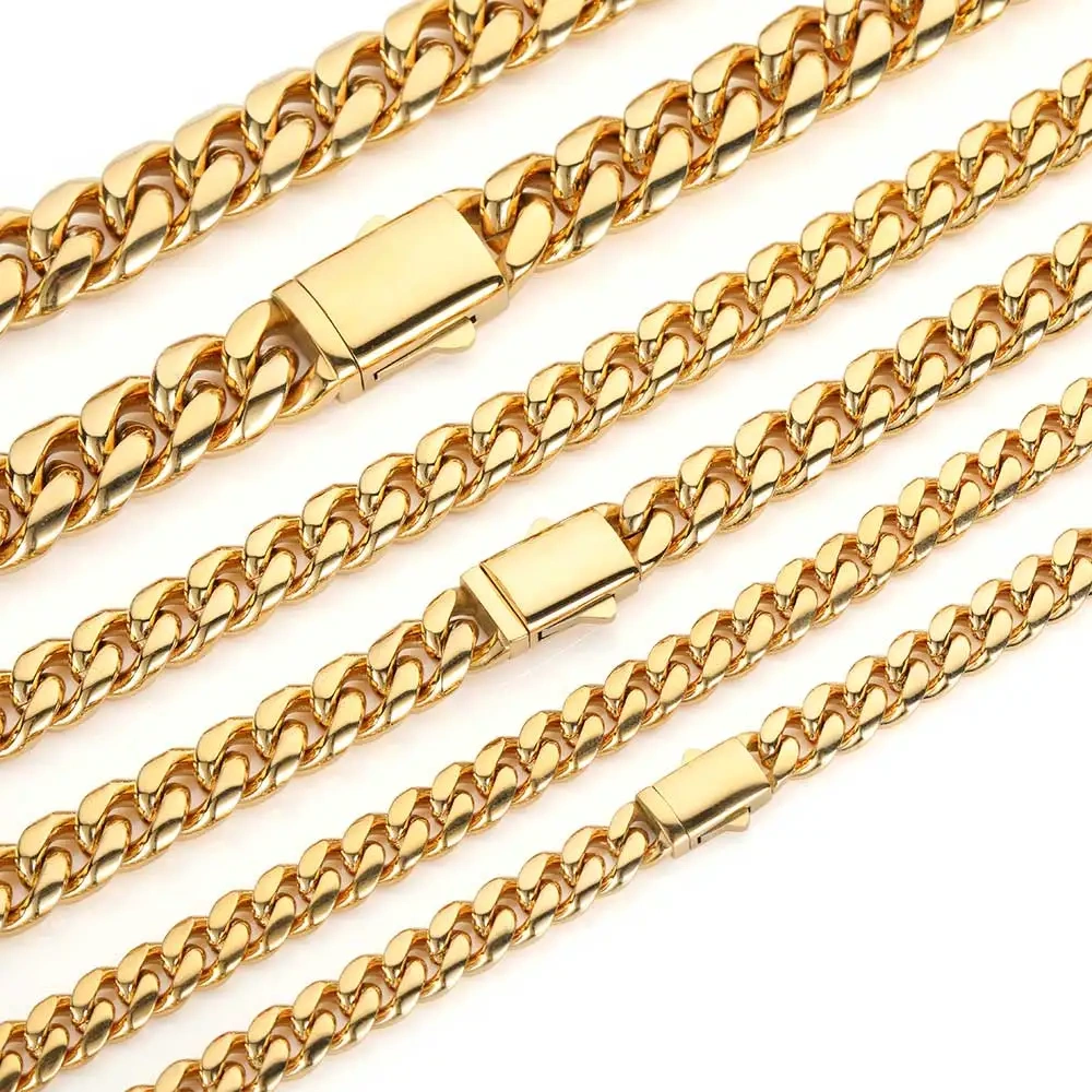 Hip Hop Stainless Steel Necklace 8/10/12/14MM Snap Clasp Men Miami Cuban Chain Necklace Jewelry For Girls Gift Free Laser Logo