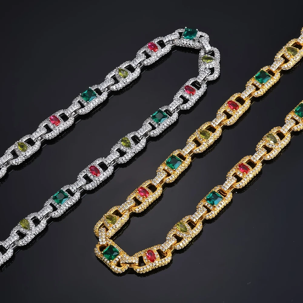 ESKEEM Custom Iced Out Diamond Keychain Mixed Inlaid Colorful Zircon Charm Hip Hop Wallet Jeans Link Big Clasp Jewelry