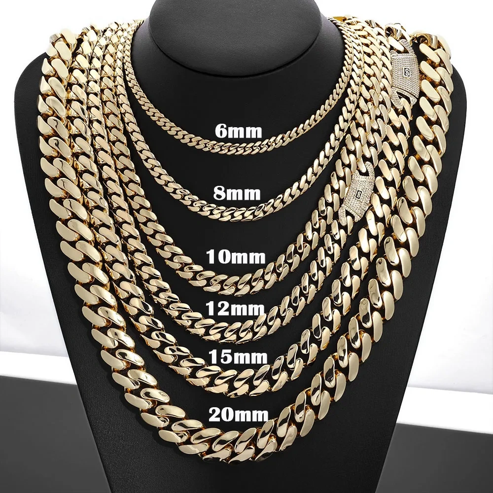 6/8/10/12/15/20mm Monaco Cuban Chain Necklace Hip Hop 14k Gold Plating Cuban Chain Bracelet Hip Hop Jewelry