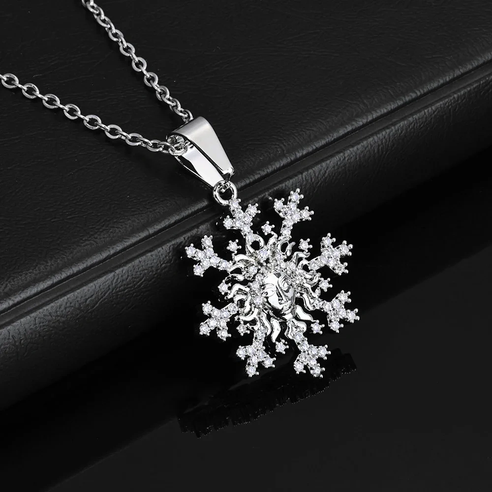 ESKEEM Customized Snowflake Hollow Design Dazzling Zircon Pendant Christmas Day Silver Plated Pendant Necklaces for Women Gifts