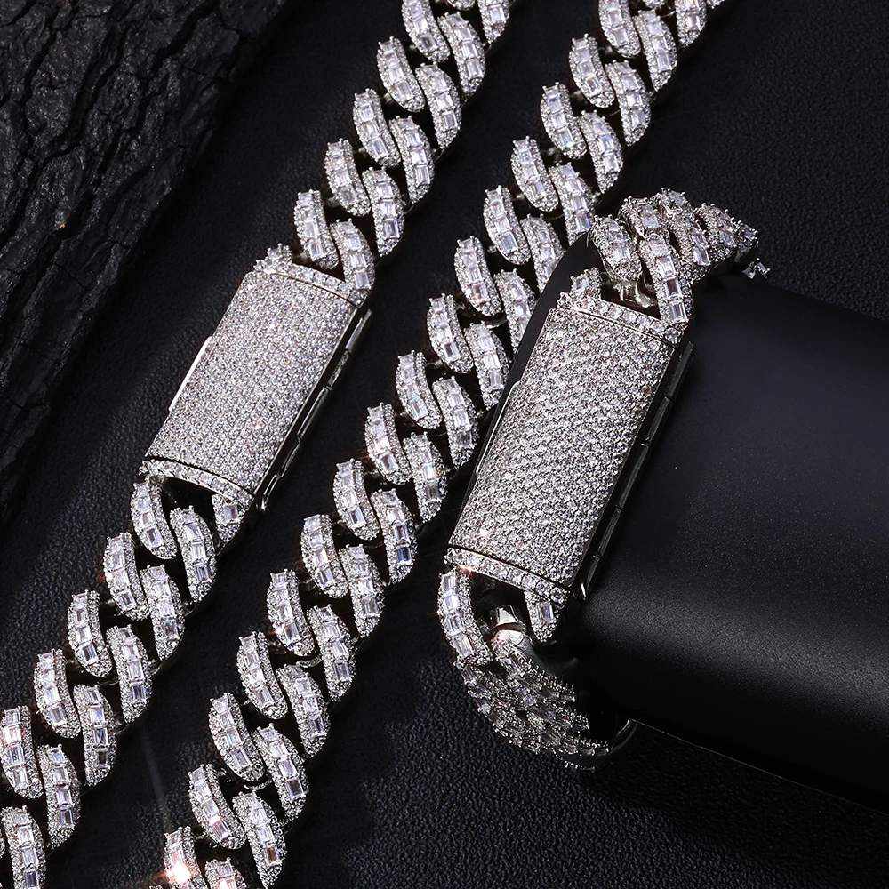 ESKEEM Men's 18mm Cuban Chain Fine Jewelry HIP HOP Custom Iced Baguette Diamond Gold Silver Cuban Bracelet for Gift