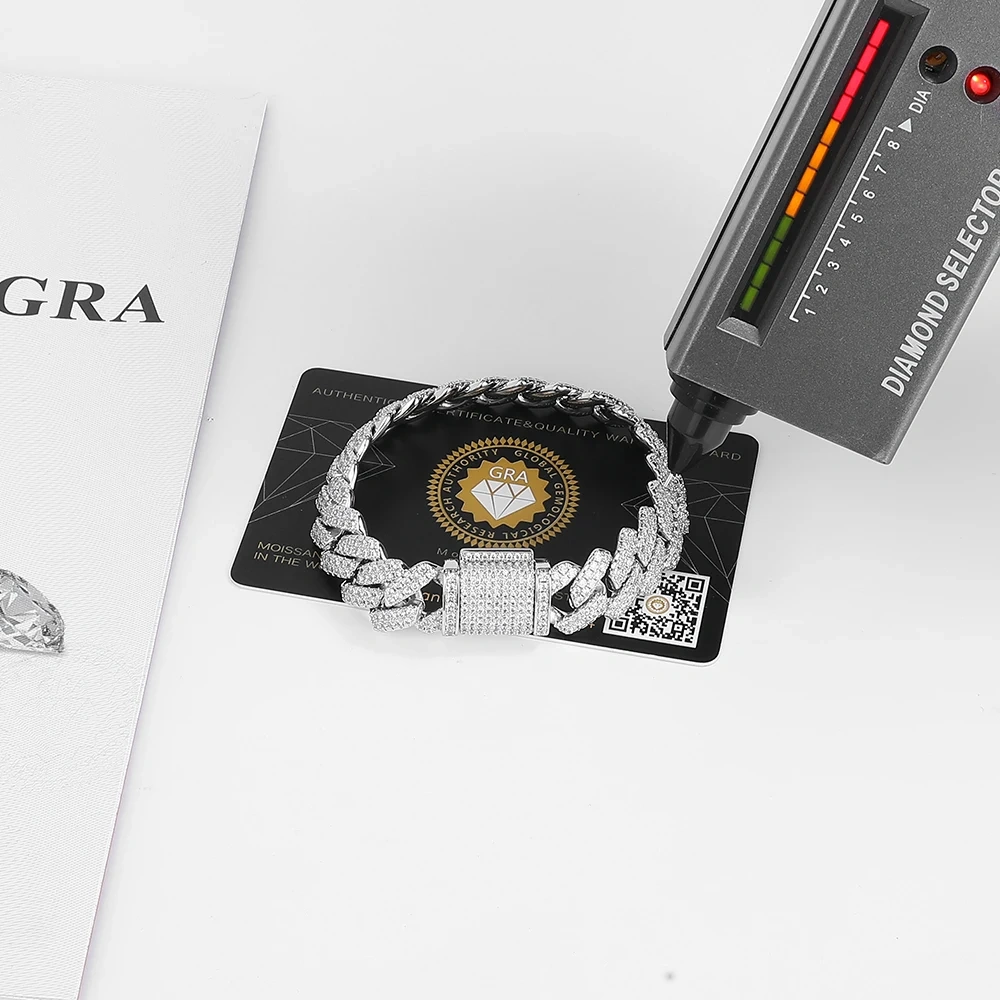 Hip Hop 14mm 2 Rows Diamond Cuban Necklace With Micro Moissanite S925 Sterling Silver Men's Cuban Link Chain VVS Jewelry