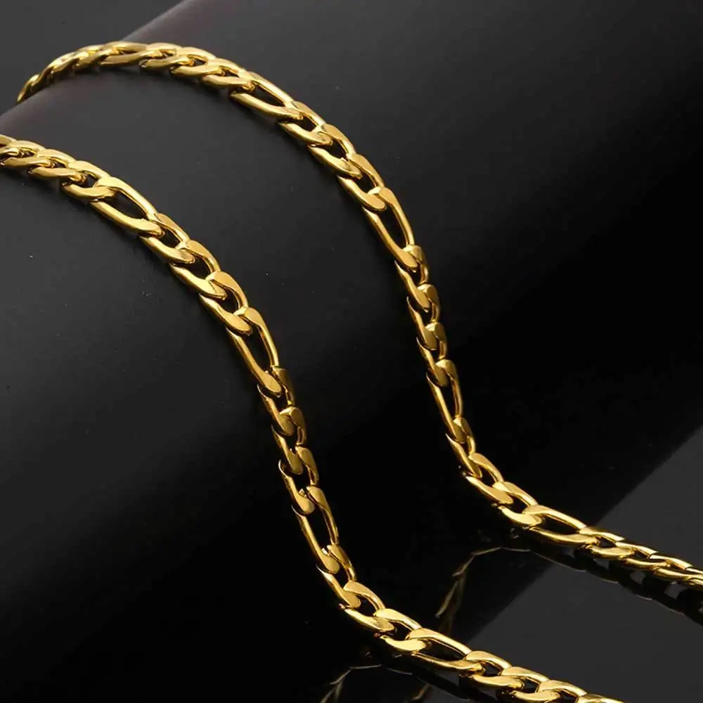 Hip Hop Fashion Wholesale 3/5mm Cuban Link Necklace Jewelry Stainless Steel Figaro Chain Men Drop shipping