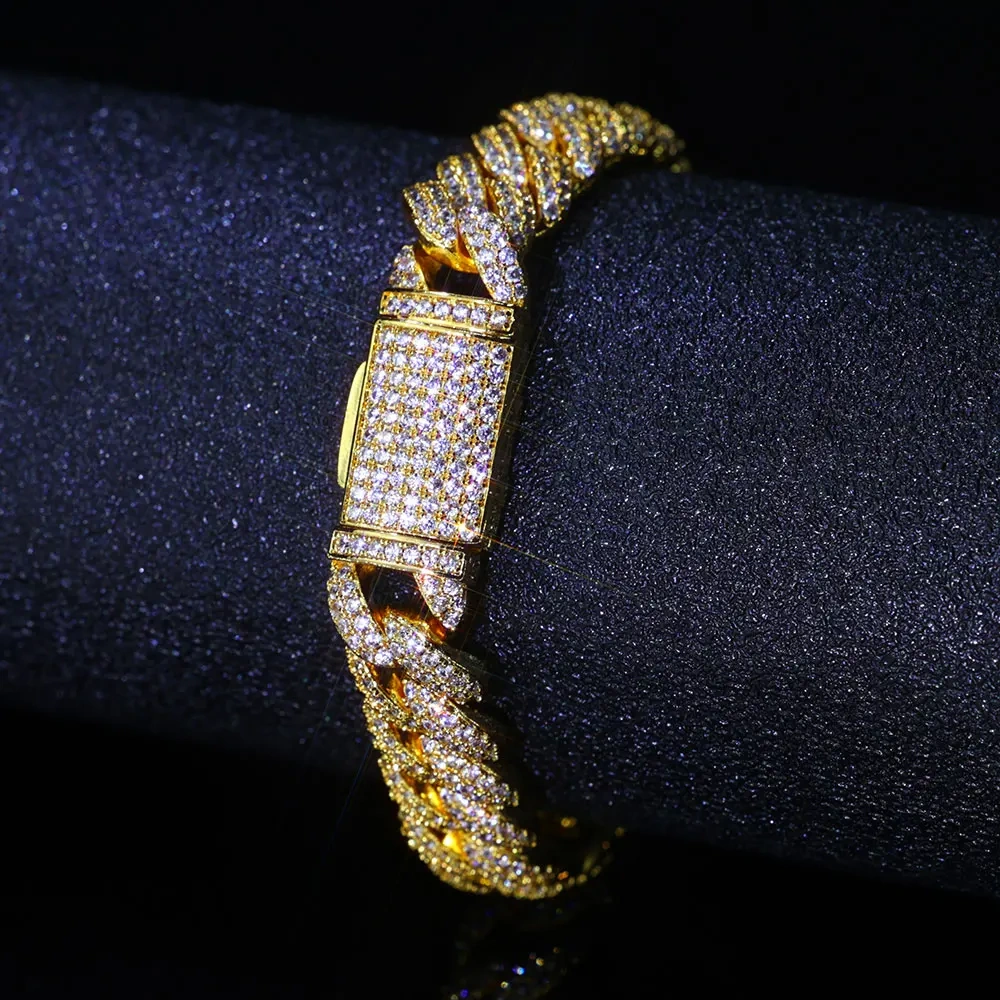 Hip Hop 10mm Iced Out Cuban Chain Bracelet Fine Jewelry Rose Gold Plated Two Color Cuban Link Necklace Women Birthday Gift
