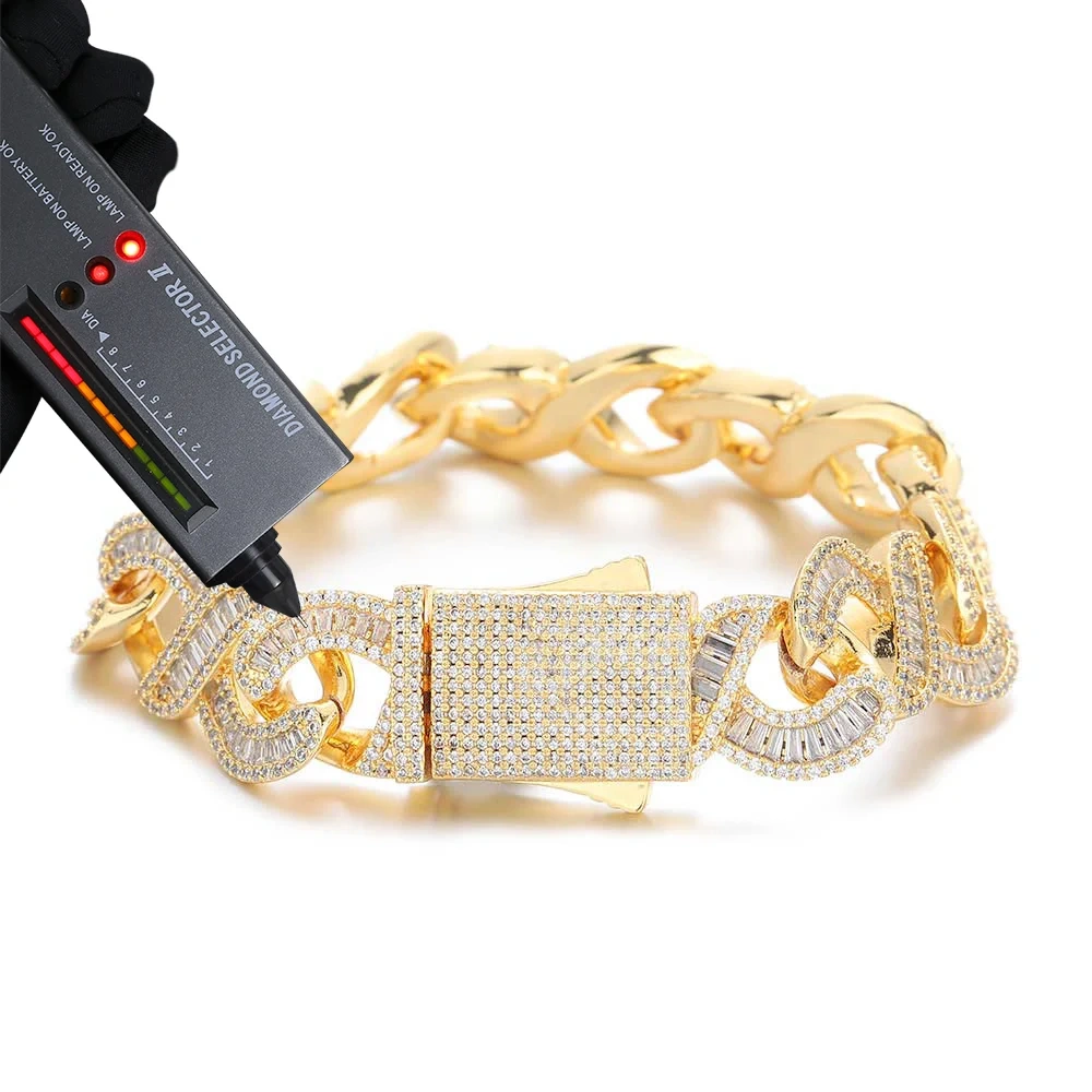 Mixed inlay Jewelry Hip Hop D Color Moissanite Cuban Necklace Ice Out 925 Silver Baguette VVS Cuban Link Chain Men Gift
