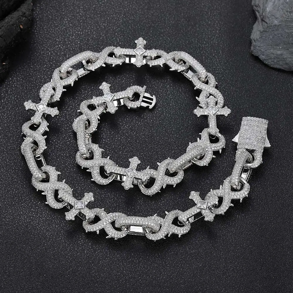 16mm Fine New Design Cross And Infinity Link Chain Hip Hop For Men Latest Style Fashion CZ Cuban Link  Necklace ﻿