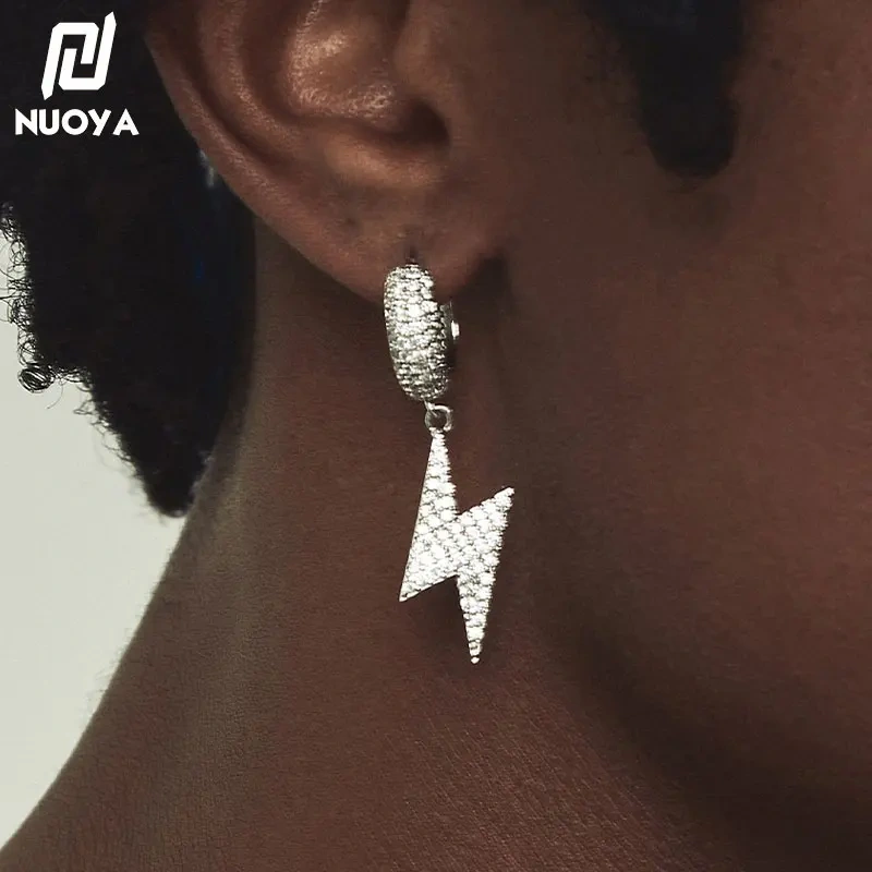Iced Out Lightning Jewelry Hip Hop For Men Bling Hoop Drop Earrings