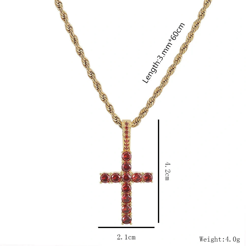 ESKEEM 18K Gold Silver Iced Out Diamond Cross Pendant Red Color Zircon Hip Hop Fine Cross Pendants for Men & Women