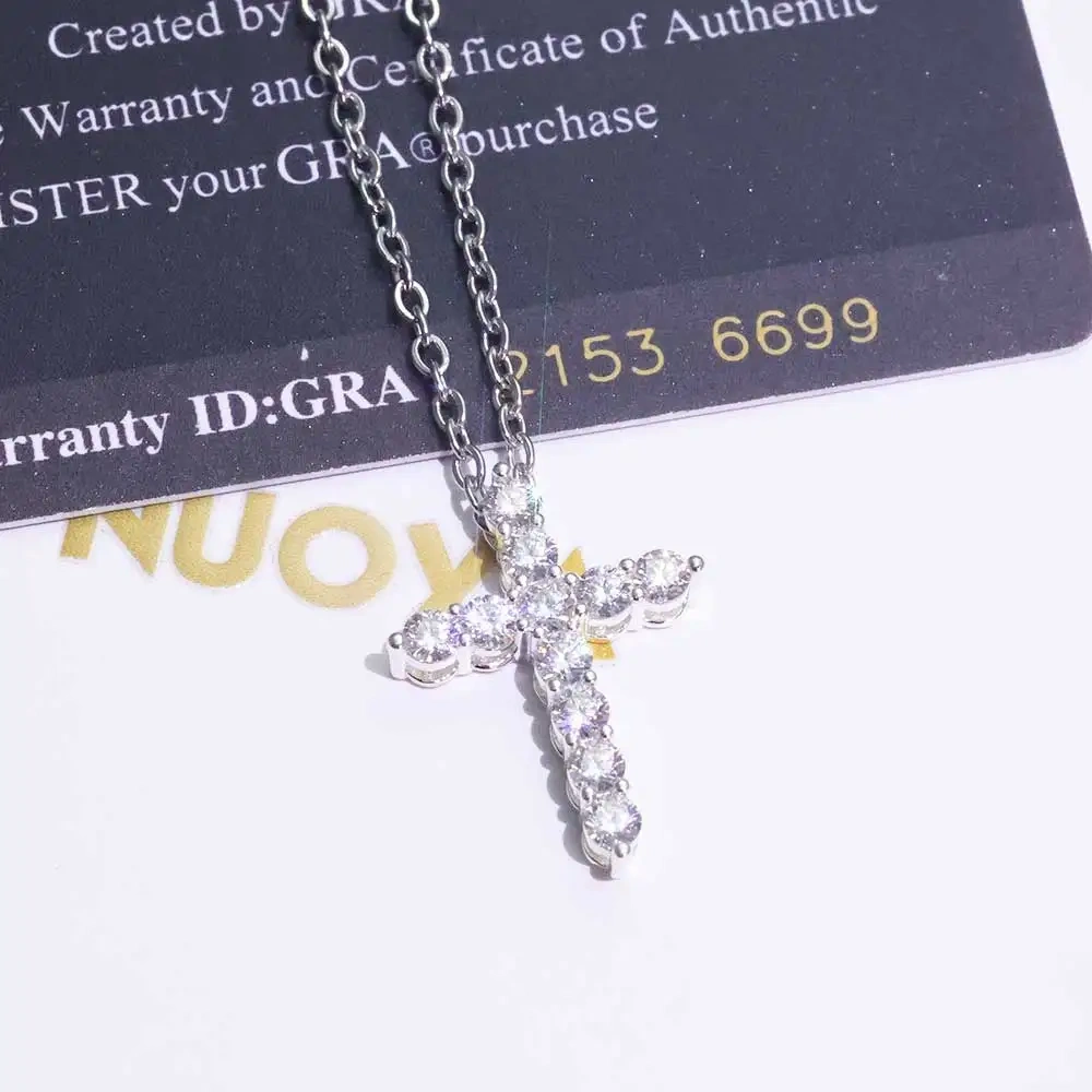 Full Moissanite Cross Pendant Necklace Stainless Steel O-Chain Plated 18k White Gold S925 Sterling Silver Necklace For Women