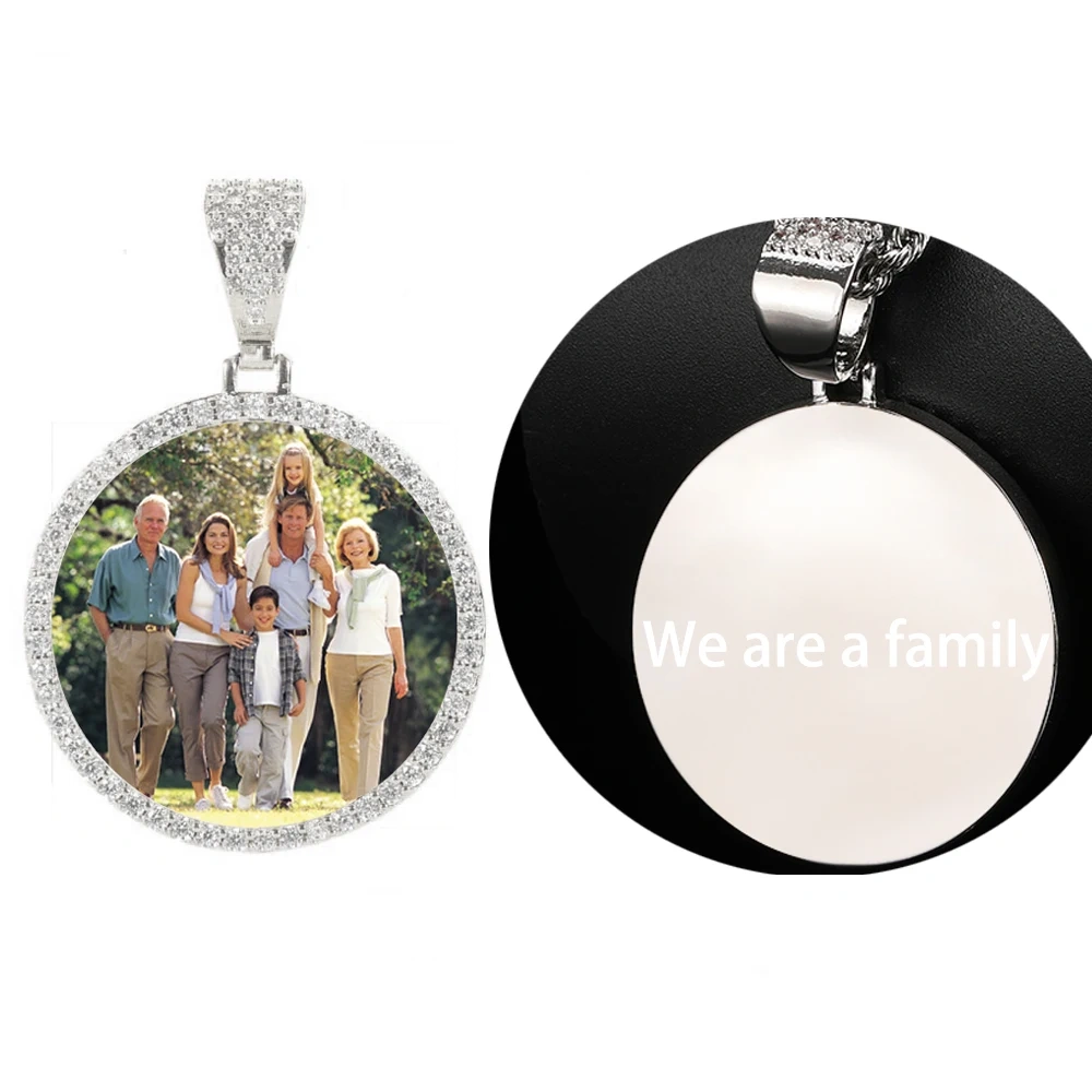 Personalized Photo Medallion Bling Stone Necklace Pendant Custom Memory Picture 35MM Circle Hip Hop Jewelry Pendant