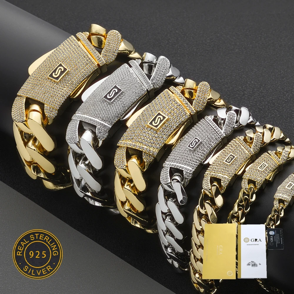ESKEEM Moissanite Monaco Necklace 925 Silver Iced Out VVS Pass Diamond Test Clasp 6/8/10mm Chain Fine Jewelry with GRA In Stock