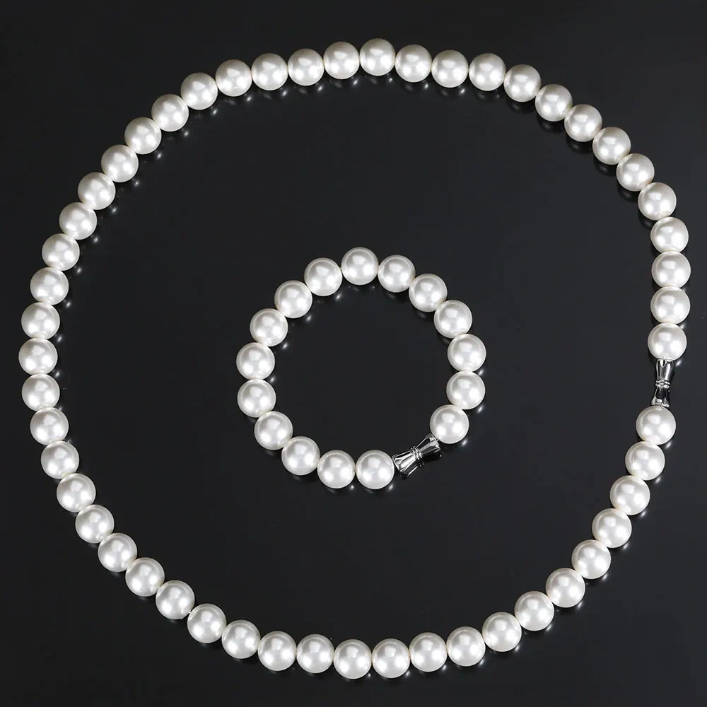 Trendy Round Beaded Pearl Men White Necklaces Wholesale Fashion High Quality Jewelry