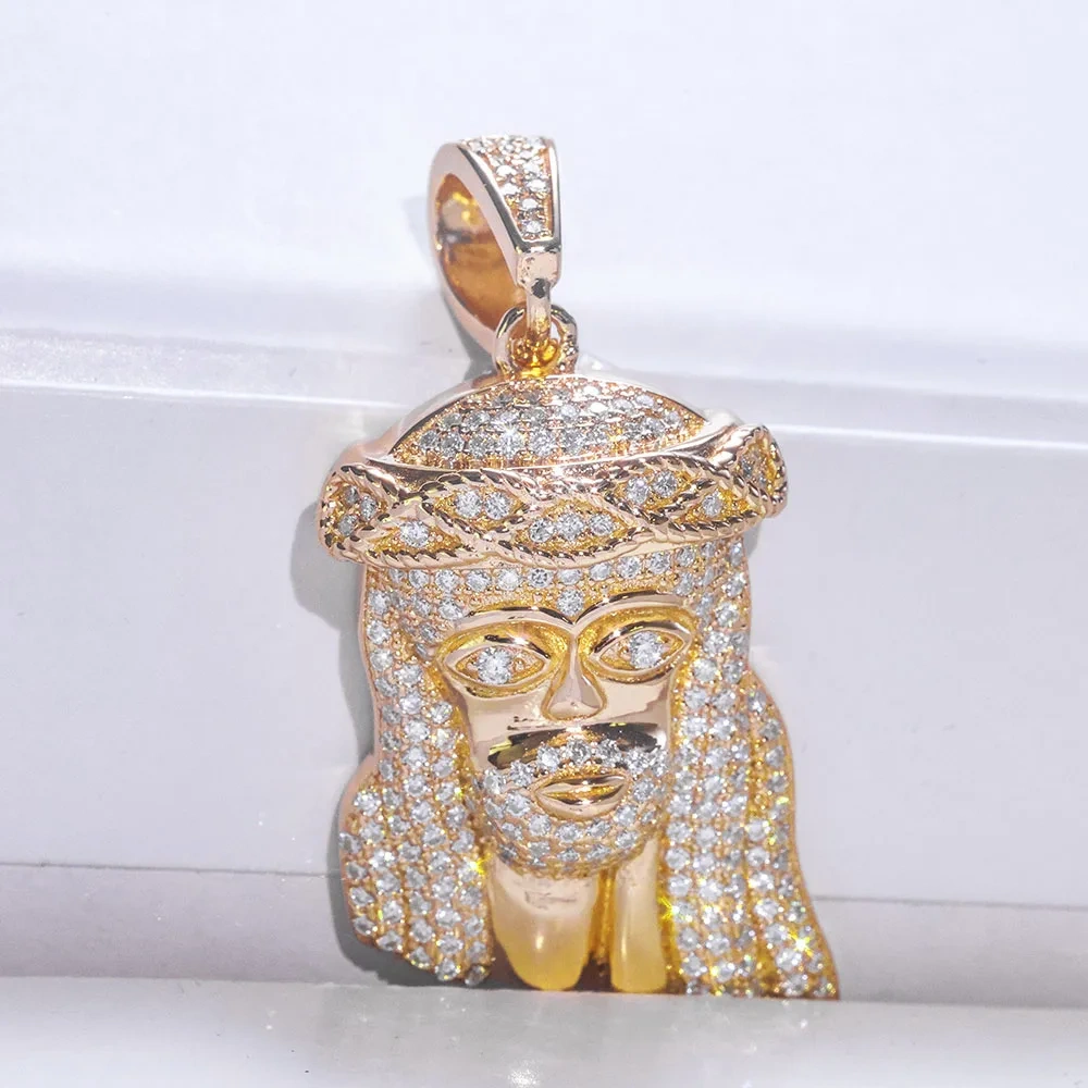 ESKEEM Hip Hop Jewelry Moissanite Charm Pendant Pass Diamond test 925 Silver Rose Gold Plated Small Jesus Head Pendant Necklace