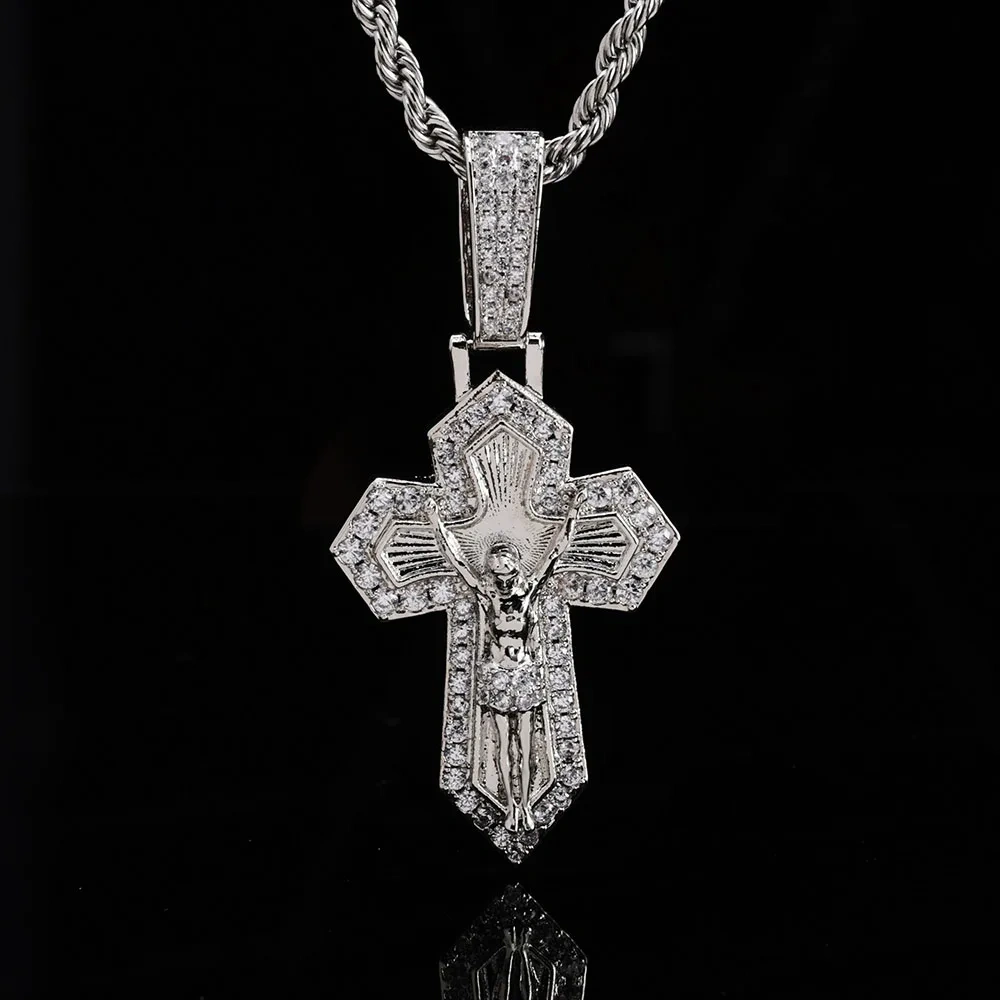 New Arrival Fashion Cross Jesus Christian Charms Pendant Iced Out 5A ZC Cross Pendant Necklace  Hot Selling Jewelry Gift