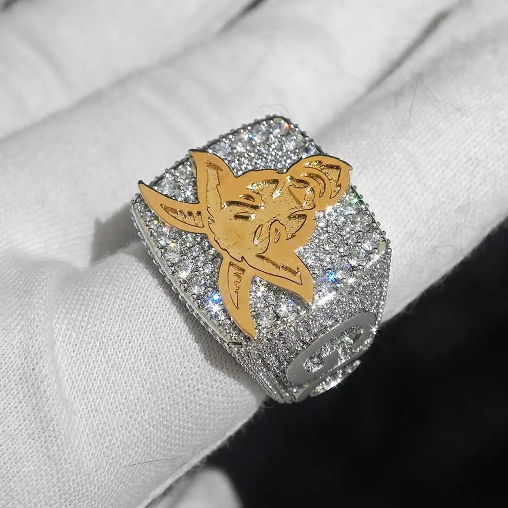 Factory Custom Full Diamond Men's Charm Hip Hop Ring Iced Out Cz Stone Custom Name Logo Rings Jewelry For Women Men ﻿