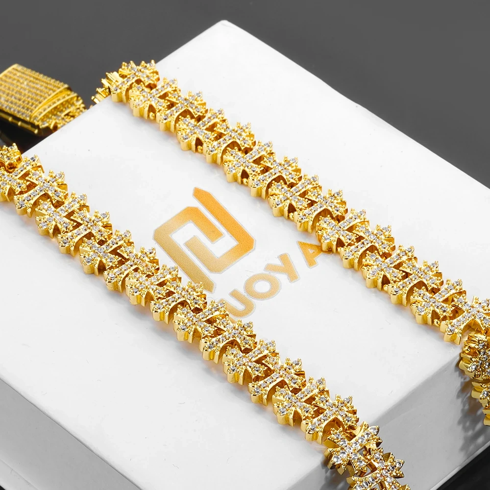 ESKEEM Hip Hop Jewelry 11MM Iced Out Cubic Zirconia Snowflake Cross Necklace New Bling Fashion Link Chain for Men Women