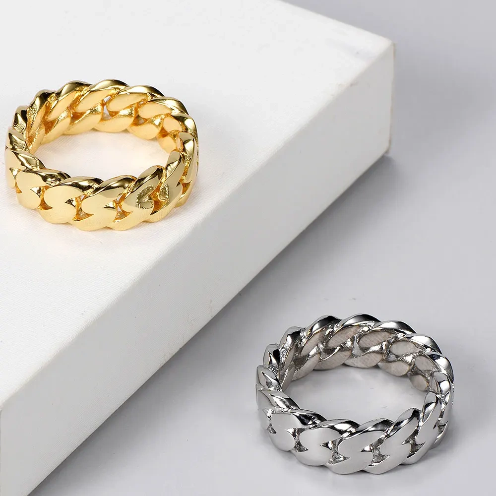 Hip Hop Rapper 8mm Luxury High Quality Plated Cuban Ring For Women Fashion Jewelry Drop Shipping