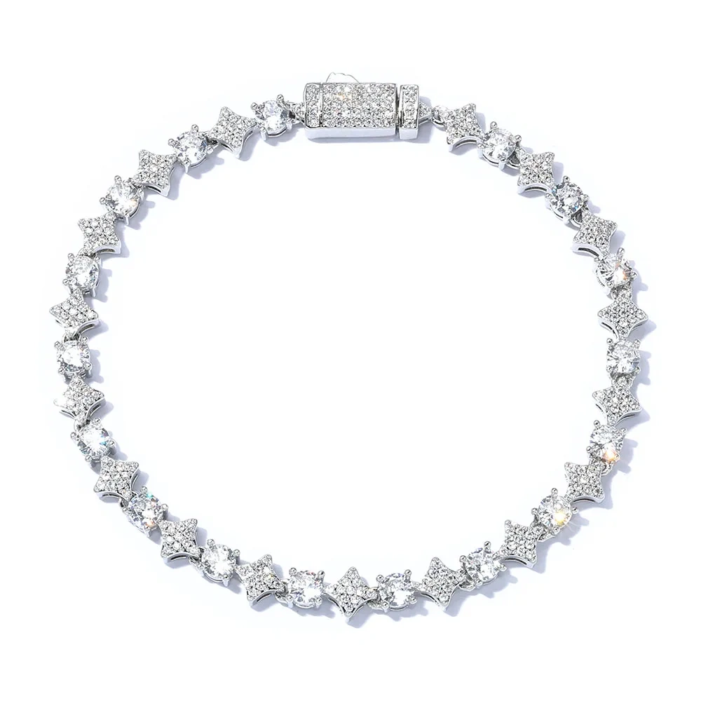 Light Luxury Hip Hop Cubic Zirconia Cross Tennis Bracelet for Man Women High Quality Sun Star Tennis Bracelets  Jewelry